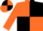Orange body, black quartered, orange arms, orange cap, black quartered