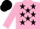 Pink body, black stars, pink arms, black cap