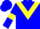 Blue body, yellow chevron, blue arms, yellow armlets, blue cap