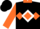 Black, white diamond frame, orange 'h', and collar, orange diamond hoop on sleeves