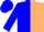 Blue and beige halves, blue sleeves, blue cap
