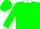 Hunter green, white circled 'e',  white collar, white bars on green sleeves, green cap
