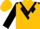 Gold, gold 'bmf' on black inverted chevron, gold diamonds on black sleeves, gold cap