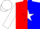 Red and blue vertical halves, white star, white sleeves, white cap