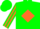 Green, green 'j' on orange diamond on back, orange diamond stripe on sleeves