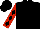 Black, black diamonds on red sleeves, black cap