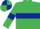 Emerald green, dark blue hoop and armlets, dark blue and emerald green quartered cap
