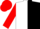 white and black (halved), red sleeves and cap