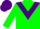 Green body, purple chevron, green arms, purple cap