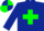 Dark blue body, green cross belts, dark blue arms, green cap, dark blue quartered