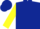 Dark blue body, yellow arms, dark blue hooped, dark blue cap