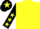Yellow body, black arms, yellow stars, black cap, yellow star