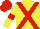 Yellow body, red cross belts, yellow arms, red armlets, red cap