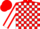 Red and white blocks, white sleeves, red seams, red cap