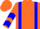 Orange,blue braces, blue chevrons on sleeves, orange cap