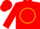 red, gold circle, red cap
