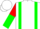 White, green braces, red and green halved sleeves, white cap