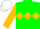 Kelly green, gold diamond hoop, gold diamond hoop on sleeves, white cap