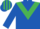 Royal blue, emerald green chevron, emerald green armlet, emerald green & royal blue striped cap