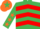 Emerald Green, Red chevrons, Emerald Green sleeves, Orange stars, Orange cap, Emerald Green star