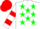 White, green stars, two red hoops on sleeves, red cap