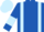 Royal blue, light blue braces and white s, royal blue cuffs on royal blue and light blue halved sleeves, royal blue and light blue cap