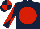 Dark Blue, Red disc, diabolo on sleeves, quartered cap