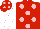 Red, pink spots, white sleeves, red cap, pink spots