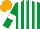 Emerald Green and White stripes, Emerald Green sleeves, White armlets, Orange cap