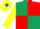 Dark green and red quartered, yellow sleeves, yellow cap, royal blue diamond