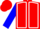 Red body, white seams, blue arms, red cap