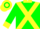 Green, yellow cross belts, collar and cuffs, hooped cap