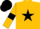 Gold, black star, gold armlets on black sleeves, black cap