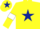 Yellow, dark blue star, yellow sleeves, white armlets, yellow cap, dark blue star
