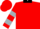 Red, black collar, silver hoops on sleeves