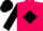 Fuchsia, silver crown in black diamond, black sleeves, fuchsia and black cap
