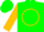 Hunter green, gold circle and cuffs on sleeves