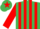 Emerald green & red stripes, red sleeves, red star on cap