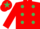Red, emerald green spots, emerald green star on cap
