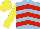 Light Blue, Red chevrons, Yellow sleeves and cap