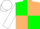 Green, beige quarters, white 'b', white sleeves, white cap