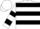White, black hoops, black bars on sleeves, white cap