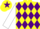 Yellow and Purple diamonds, White sleeves, Yellow cap, Purple star