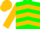 Hunter green, gold chevrons, gold sleeves and cap