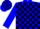 Blue and black blocks, red band on blue sleeves