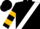 Black, gold and white sash, gold hoops on sleeves, black cap