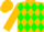 Gold, gold 'bush racing stable' on green bush, green diamonds on gold slvs