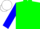 Green body, blue arms, white cap