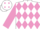 White body, mauve diamonds, mauve arms, white cap, mauve diamonds