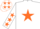White body, orange star, white arms, orange stars, white cap, orange stars